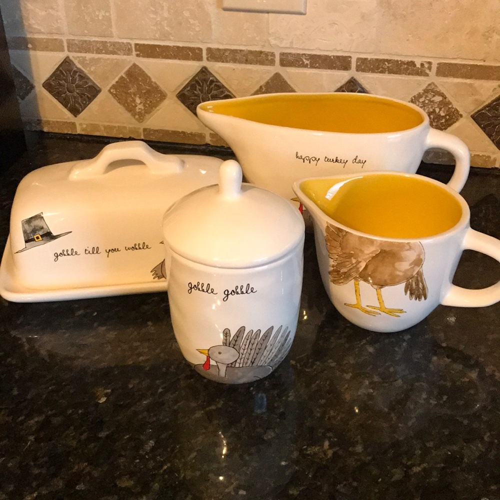 Rae Dunn Cream and Yellow Turkey Serveware Set